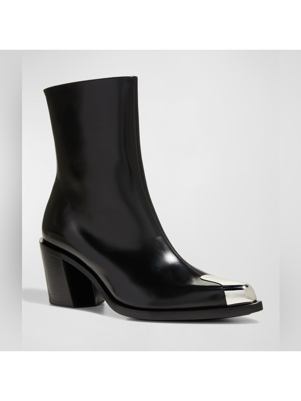 Alexander McQueen Boxcar Calfskin Ankle Booties Black/Slvr Size 36 NWT +DustBag